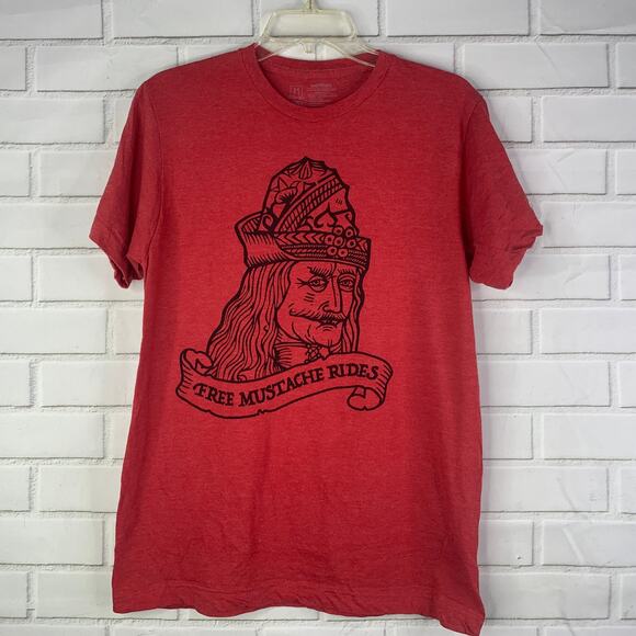 Tee Villain tshirt Free Mustache Rides Vlad red ringspun cotton medium unisex - Picture 5 of 5